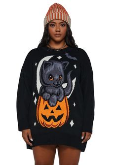 Free, fast shipping on Plus Too Cute To Spook Oversized Sweater at Dolls Kill, an online Halloween and costumes store. Shop Trickz N' Treatz sexy Halloween costumes and Halloween clothing, shoes, and accessories here. Casual Halloween Knit Sweater, Fall Crew Neck Sweater With Cat Design, Winter Cat Print Crew Neck Sweater, Crew Neck Sweater With Cat Design For Fall, Halloween Crew Neck Sweater, Winter Sweater With Cat Design, Spooky Halloween Crew Neck Sweater, Fall Crew Neck Sweatshirt With Cat Design, Oversized Spooky Sweatshirt For Fall