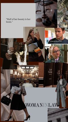 woman in law collage with images and caption from the tv series, suits