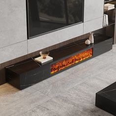 a modern fireplace in the middle of a living room