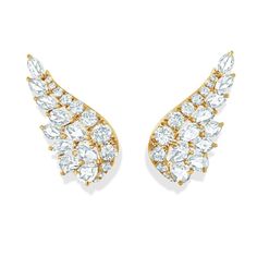 Subtle and delicate like an angel’s touch. Meet 64Facets latest addition to the Eclat Collection, our Angel Wing Crawlers. Each earring, gently encrusted with pear and marquise shaped rose-cut diamonds and round brilliant-cut diamonds, elegantly crawls up your ear, creating delicate feathers of light. Available in 18K white, rose and yellow gold, these contemporary earrings add a delicate touch of elegance and soft sparkle to your summer looks. Details: Metal: 18K White, Rose or Yellow Gold Dime Diamond Climber Earrings, Angel S, Pave Diamond Earrings, Crawlers Earrings, Contemporary Earrings, Climber Earrings, Colorless Diamond, Diamond Chain, Fine Jewelry Collection