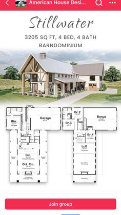 the floor plan for an american house design, with three bedroom and two bathroom areas