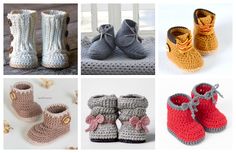 there are many crocheted baby booties on this page