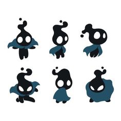 six different shapes of cartoon characters in black and blue