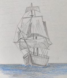 a drawing of a boat in the ocean