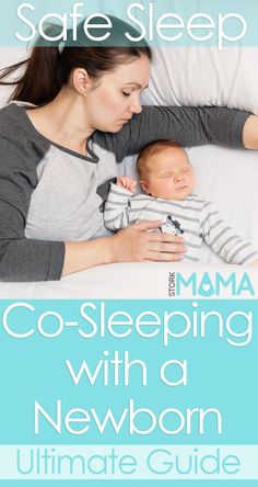 a mother sleeping with her baby in bed and the text safe sleep co - sleeping with a newborn ultimate guide