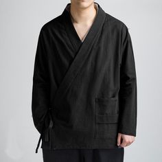 Veste Kimono Japonais - Uni | AkitoParis™ – BOUTIQUE VÊTEMENT JAPONAIS Linen Jacket Men, Samurai Clothing, Hanfu Men, Gilet Kimono, Male Kimono, Kimono Yukata, Tang Suit, Cardigan Vintage, Linen Jacket