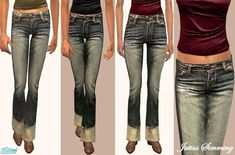 three different views of the same woman's jeans