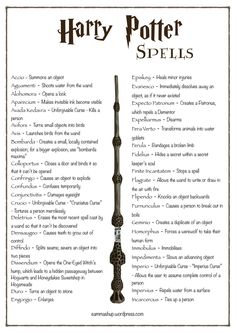 an old harry potter spell book page with the instructions for how to spell and use it