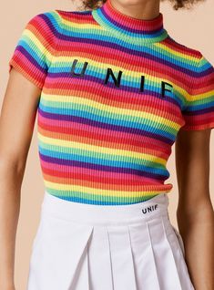 Rainbow Clothing, Virtual Wardrobe, Rainbow Outfit, Rainbow Shirt, Womens Fashion Inspiration, Striped Knit, School Outfits, Clothing Patterns, Diy Clothes