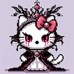 an image of a cross stitch hello kitty with bows on her head and bow in her hair