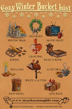 an old fashioned christmas poster with many different things