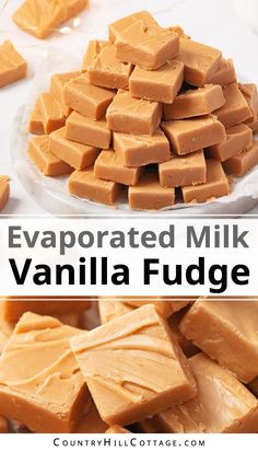 a plate full of vanilla fudge with the words evaporated milk on it