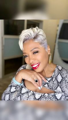 Short Hairstyle Women Gray Hair, Short Pixie Platinum Blonde Hair, Platinum Gray Hair On Black Women Wig, Hair Ambassador, Short Grey Pixie Wigs, Hair Styles Gray Hair, Short Sassy Hair Over 50, Short Grey Hair Black Women, Silver Grey Pixie Wigs