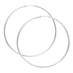 Get classic hoop style without pierced ears with this pair of earrings. The extra large skinny silver-tone hoops are perfect for everyday wear. The smooth rounded edges add chic shine to your outfit. Finish: Silver-tone Diameter: 70MM Closure: Spring clip back Material: Metal - Claire's Silver 70MM Clip On Hoop Earrings Accessories Png, Clip On Hoop Earrings, Jewelry Wishlist, Lip Gloss Cosmetics, Y2k Accessories, Jewel Wedding, Y2k Jewelry, Fashionable Jewelry, Jewelry And Accessories