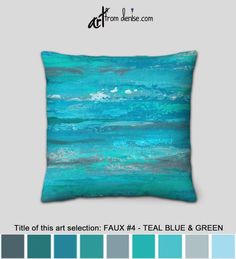 the teal blue and green pillow is featured in this ad for art denies com