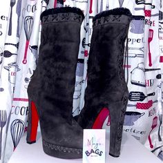 Christian Louboutin Corset Lace Up 'Step N Roll 140' Shearling Fur Heel Booties Grey Suede !! With Lace-Up Detailing Around The Top, Bottom, Back Side, And The Entire Heels Basically 2-In-1 Bootswear It High Up Or Folded Over For Shorter Booties Size 39 (Us Women’s Size 8.5 - 9) **Please Know Your Louboutin Size As It Runs Small** Heels Are Around 5” Inches Condition: 8/10 - In Exceptional Pre-Loved Condition - Minor Signs Of Wear Around The Shearling Suede From Gentle Use Over The Years; Bottom Luxury Boots With Faux Fur Lining, Fur Heel Boots, Small Heels, Fur Heels, Corset Lace, Grey Suede, Gray Suede, Heel Boots, Fold Over