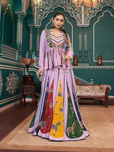 Luxury Embroidered Fabric With Mirror Work For Navratri, Navratri Evening Lehenga With Mirror Work, Navratri Semi-stitched Slub Silk Choli, Elegant Navratri Choli With Mirror Work, Navratri Floor-length Choli With Mirror Work, Navratri Celebration