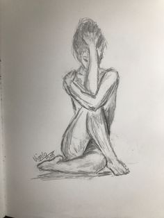 a drawing of a person sitting on the ground