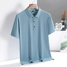 Ice Silk T-shirt Men's Light Half Sleeve Top Smooth Breathable Tees – Atom Oracle Light Blue Short Sleeve Polo Shirt For Summer, Stretch Short Sleeve Polo Shirt, Summer Short Sleeve Moisture-wicking Polo Shirt, Polo Shirt Pattern, Silk T Shirt, Half Sleeve Tops, Fabric Names, Shirt Pattern, Sleeve Designs