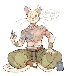 a drawing of a cat sitting in the middle of a yoga pose with one hand on his hip