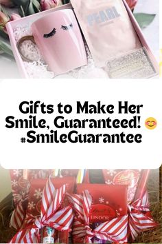 gifts to make her smile, guaranteed smile guanantee with text overlay