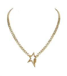 Bold Star Lock Necklace Gold - LAURA CANTU JEWELRY US Trendy Gold-plated Pendant Chain Necklace, Trendy Gold Plated Pendant Chain Necklace, Star-shaped Metal Chain Necklace As Gift, Star Shaped Metal Chain Necklace As Gift, Star-shaped Metal Chain Necklace For Gift, Trendy Metal Star Chain Necklace, Trendy Metal Jewelry With Star Charm, Trendy Metal Chain Necklace With Star Shape, Star-shaped Metal Clavicle Chain Necklace