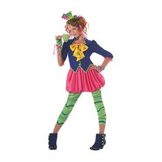 This Mad Hatter tween costume is a medley of pink, green, black and multicolor madness. Run a ruckus this Halloween when sporting this Alice in Wonderland costume while trick-or-treating or out at Halloween parties. Play your cards right, and you're sure to fit in a spot of tea after a night of gathering sweet eats. This vibrantly purple jacket and pink tutu looks madly cute! © DisneyIncludes: Dress with attached neck tieMini hatLeggingsGloveletsSpat shoe coversCharacter: Alice In WonderlandBase Material: 100% PolyesterCare: Hand WashCountry of Origin: Imported The Mad Hatter Costume, Spats Shoes, Hatter Costume, Mad Hatter Costume, California Costumes, Alice In Wonderland Costume, The Mad Hatter, Wonderland Costumes, Mini Hat