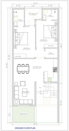 the floor plan for a small house with two living areas and one bedroom on each side