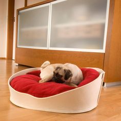 Felt dog basket felt with orthopedic cushion. Designer Beds, Dog Pillows, Bed For Dogs, Crate Bed