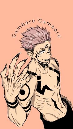 an anime character with pink hair holding his hands out to the side, while wearing black shorts