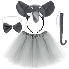 an elephant costume with tutu, headband and nose ring is shown in front of a white background