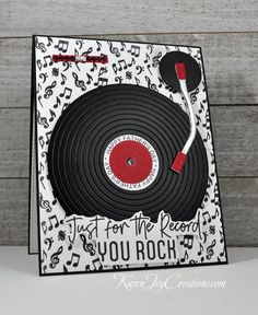 a handmade card with an image of a record player