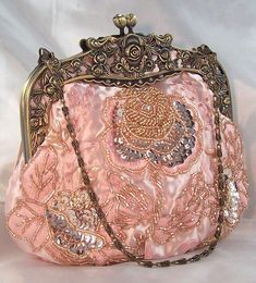 Pink Vintage Look Evening Bag Rhinestone Bead Sequin Victorian Purses, Moda Hippie, Vintage Evening Bags, Beaded Handbag, Evening Purse, Vintage Purse, Moda Vintage