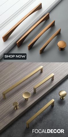 Our collection of modern cabinet & drawer handles & knobs are perfect for different styles of cabinets, drawers, and cupboards. Shop now at focaldecor.com! Handles For Kitchen Cabinets Modern, Draw Handles Drawer Pulls, Door Handles Kitchen Cabinets, Modern Kitchen Handles Ideas, Kitchen With Gold Handles Cabinet Colors, Handles For Cabinets Kitchen, Modern Kitchen Handles Cabinet Hardware, Draw Pulls Cabinet Hardware, Organic Modern Kitchen Hardware