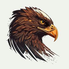 an eagle's head is shown in this graphic style, with the colors of brown and yellow