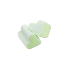 two pieces of green and white sponges on top of each other with one piece cut out