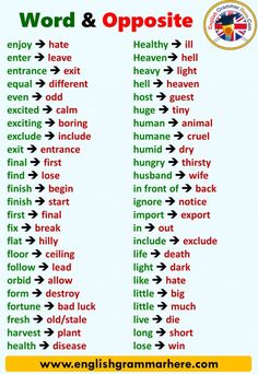 the words in english are used to describe opposites