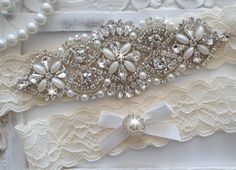 Wedding Garter Set Bridal Garter Set Vintage by OneFancyDay Fitted White Crystal Bridal Accessories, Elegant Lace Bridal Accessories For Wedding, Elegant Lace Bridal Accessories For Marriage, Elegant Lace Bridal Accessories, Garter Wedding, Bridal Garters Set, Wedding Garter Set, Satin Ribbon Bow, Lace Garter