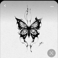 a black and white drawing of a butterfly