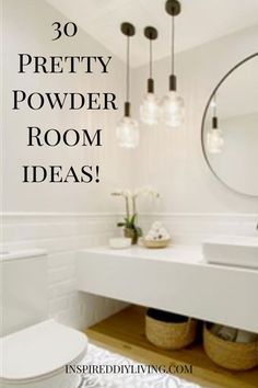 a white bathroom with the words 30 pretty powder room ideas