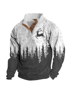 Men Hoodies, Men's Sweatshirt Christmas Tree Reindeer Stand Collar Buttons Daily Tops Red Mens Winter Shirts, Snowflake Graphic, Suit Man, Graphic Print Sweatshirt, Sweatshirt Oversized, Men Hoodies, Christmas Sweater Men, Funny Christmas Sweaters, Men Sweatshirt