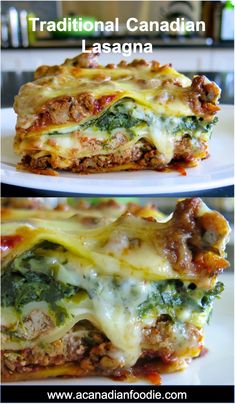 two plates with lasagna stacked on top of each other