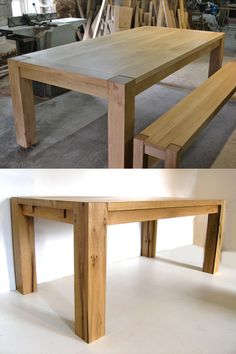 a table and bench made out of wood