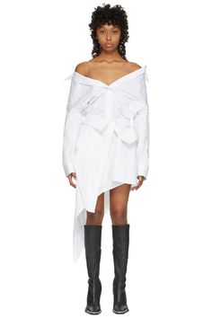 Alexander Wang: White Asymmetric Deconstructed Shirt Dress | SSENSE Deconstruction Shirt, Reconstructed Shirt, Deconstructed Shirt, Frankenstein Shirt, Deconstruction Fashion, Shirt Dress Outfit, Artist Shirts, Barbie Costume, Runway Outfits