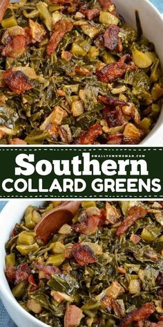 this southern collard greens casserole is loaded with bacon and green beans