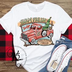 "Christmas Shirt / Farm Fresh Christmas Trees / American Tradition / Unisex Tee / Graphic Tee / Bella + Canvas / Short / Long / Sweatshirt Screen Printed Design (Multicolor) approx design size: 11x8.8\" Bella+Canvas Unisex Tee SS (Short Sleeve) & LS (Long Sleeve) Cotton 100% Weight 4.2 Oz Sizes XS, S, M, L, XL, 2XL, 3XL Features: -4.2 oz., 100% combed and ringspun cotton -30 singles -Unisex sizing -Retail fit -Fitted at bicep -Shoulder taping -Sideseamed Bella+Canvas Unisex Crew Sweatshirt Sizes Vintage Christmas Shirt, Farm Fresh Christmas Trees, Vintage Red Truck, Fresh Christmas Trees, Vintage Tree, Christmas Truck, Vintage Truck, Vintage Christmas Tree, Screen Printing Designs