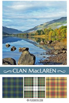 the cover of clan maclarren's book, featuring plaids and mountains