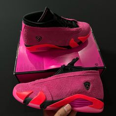 Nike Air Jordan 14 Retro Low Shocking Pink Black Dh4121-600 Women’s Size 6.5 Brand New Missing Lids Pink Custom Sneakers With Red Sole, Pink Sneakers With Red Sole For Streetwear, Pink Basketball Shoes With Air Cushioning, Pink Basketball Shoes With Air Cushioning For Sports, Casual Pink Basketball Shoes With Air Cushioning, Pink Custom Sneakers With Air Cushioning For Streetwear, Sporty Custom Pink Sneakers With Air Max Cushioning, Pink Basketball Shoes With Air Cushioning For Streetwear, Pink Sporty Custom Sneakers With Air Cushioning