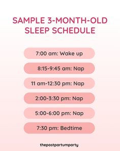 a pink poster with the words sample 3 month old sleep schedule