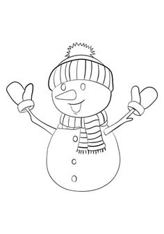 a black and white drawing of a snowman with his hands up in the air